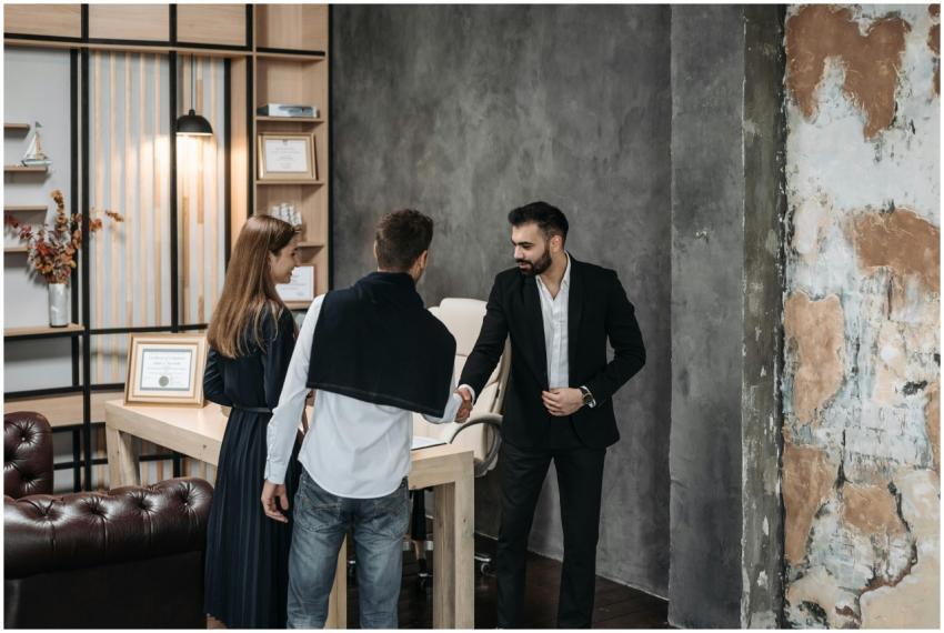 Business professionals discussing in a stylish, mo