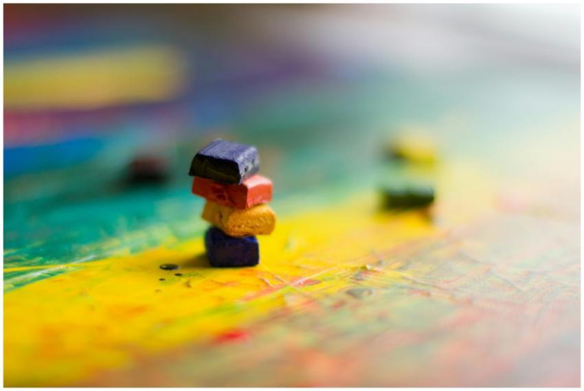 Abstract art featuring colorful stacked pigments o