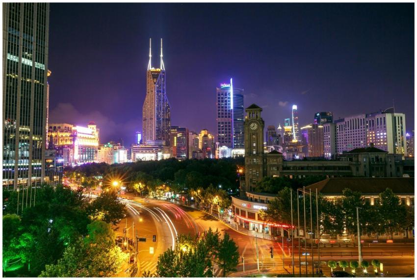 A mesmerizing cityscape at night featuring illumin