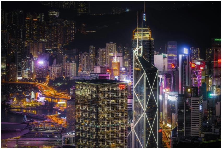 Spectacular view of Hong Kong skyscrapers illumina