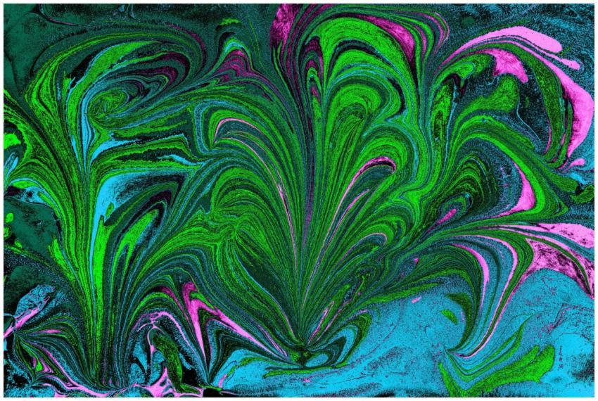 Colorful abstract art featuring dynamic green, pin