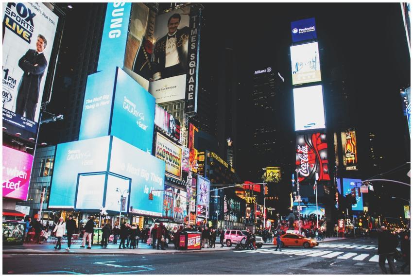 Dynamic night scene with neon lights and bustling