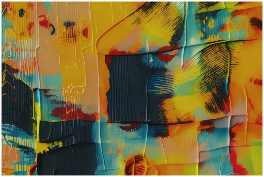 Colorful abstract acrylic painting with layered te