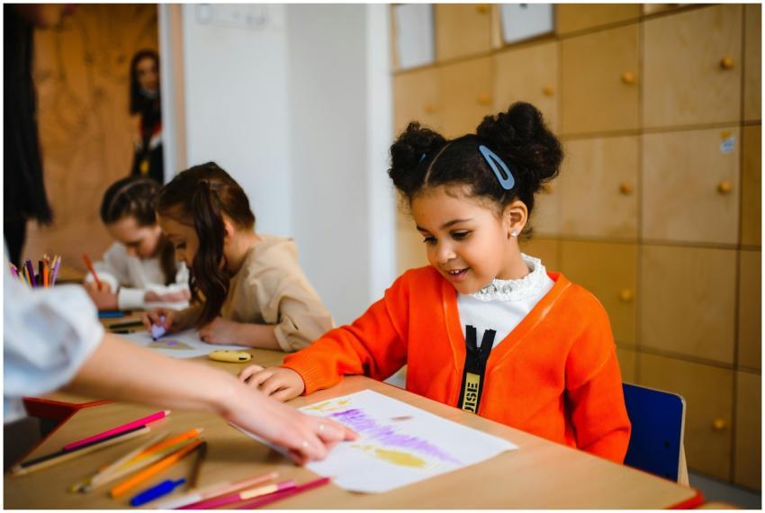 Young students happily enjoying art projects in a