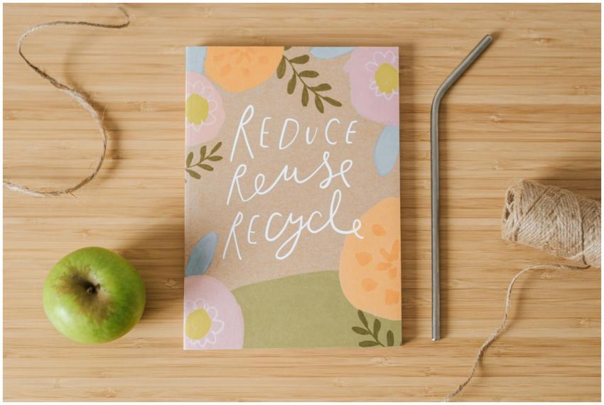 Top view of book with Reduce Reuse Recycle inscrip