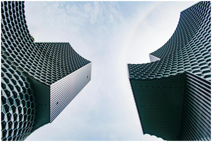 Modern skyscrapers with honeycomb facades showcasi