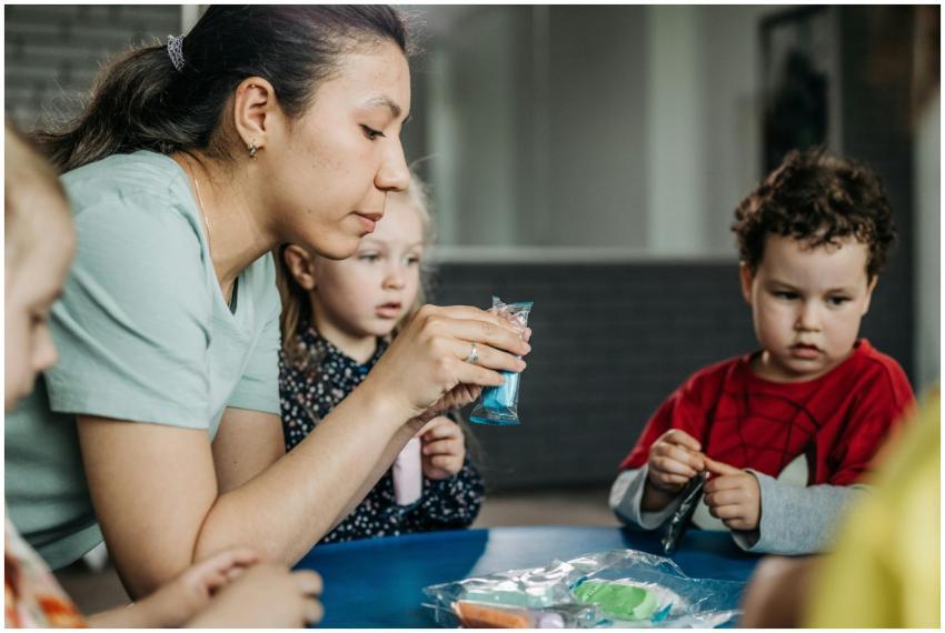 Preschool children enjoy a hands-on artistic activ