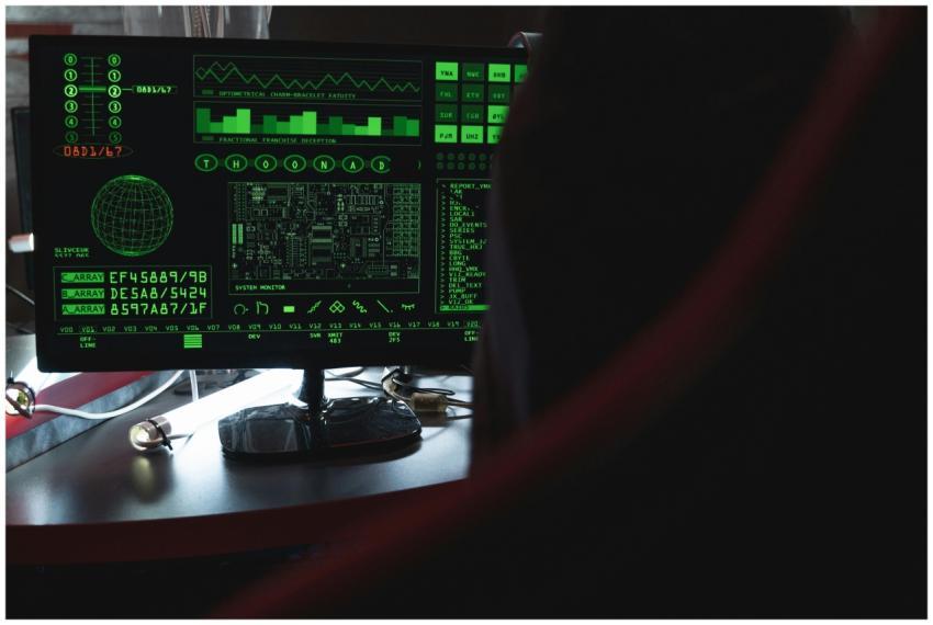 View of a computer monitor displaying green digita