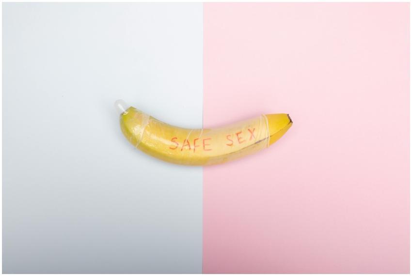 Conceptual image of a banana with condom promoting