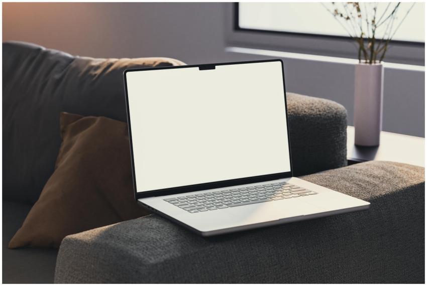 A clean and simple laptop with a blank screen rest