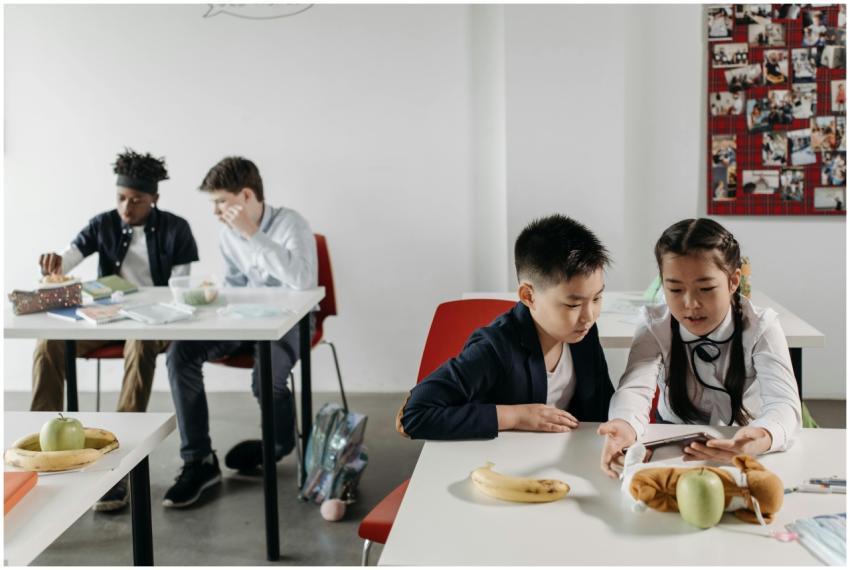 Students of various ethnicities studying and socia
