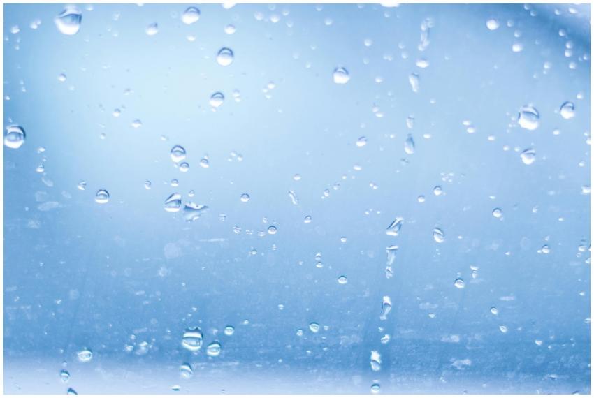 Close-up of raindrops on a clear glass surface, cr