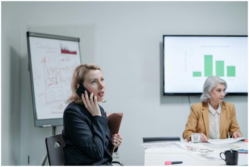 Women executives in a business meeting discussing