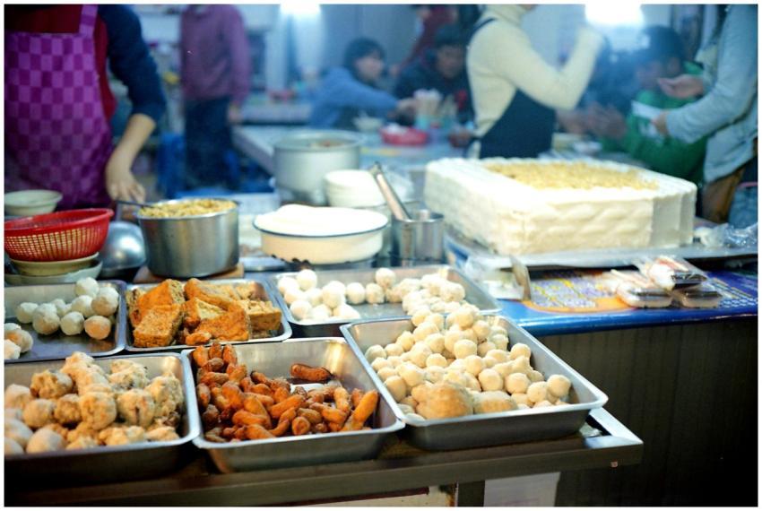 A bustling night market scene in New Taipei City f
