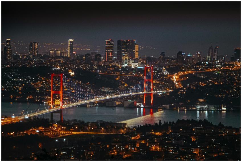 Stunning night view of Istanbul's Bosphorus Bridge