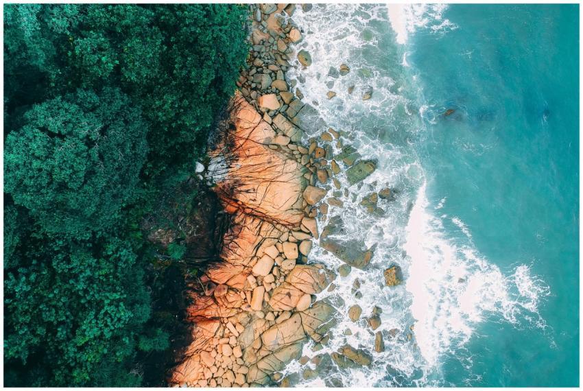Stunning aerial view of a tropical coastline with