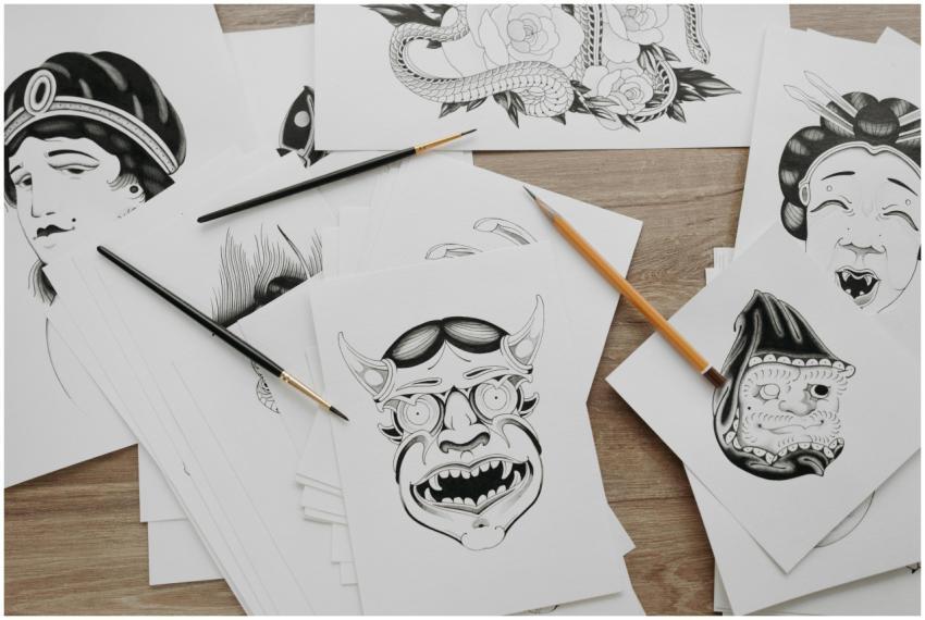 Close-up view of traditional tattoo design illustr