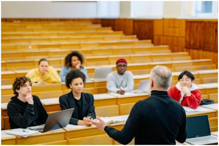 Students attending a lecture in a university class