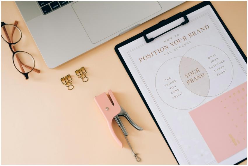 A flat lay composition featuring office essentials