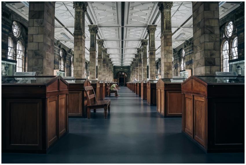 Elegant view of a museum hallway with symmetrical