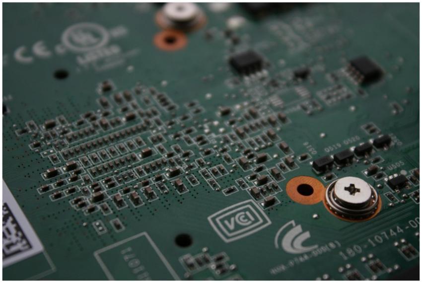 Detailed view of an electronic circuit board showc