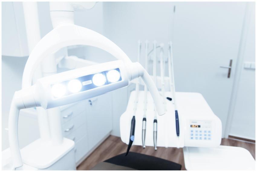 Bright and clean modern dental clinic room with ad