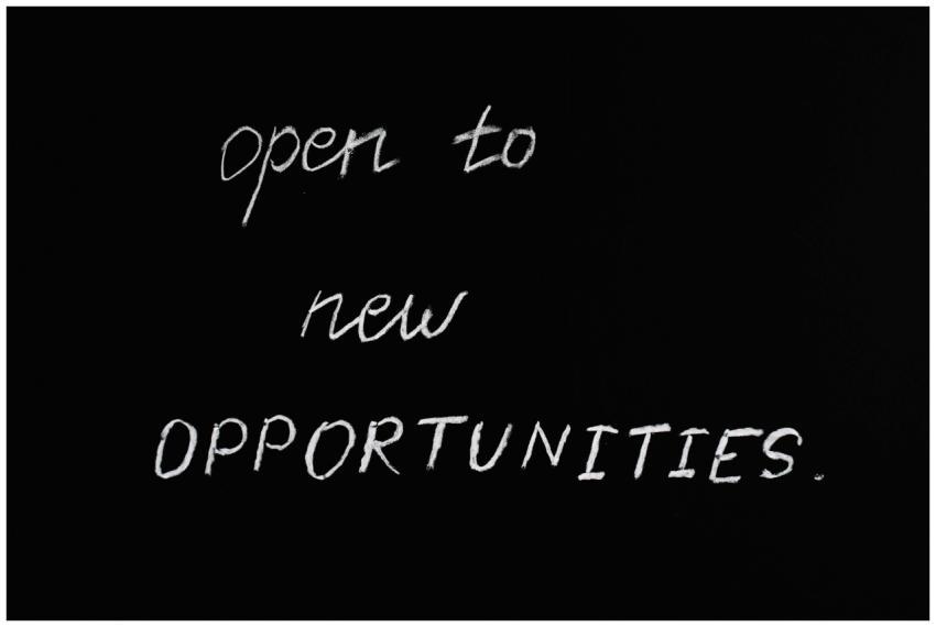 Blackboard with motivational quote 'Open to New Op