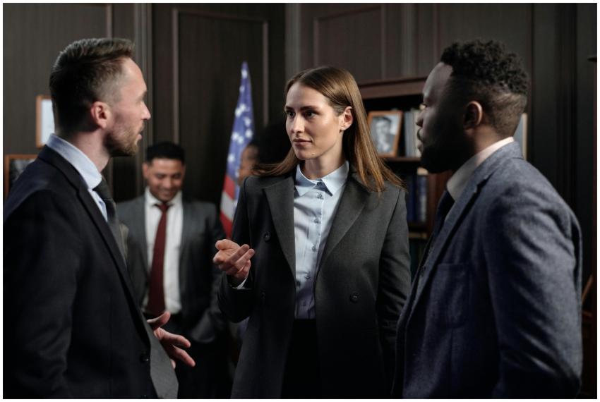 A diverse group of business professionals engaged