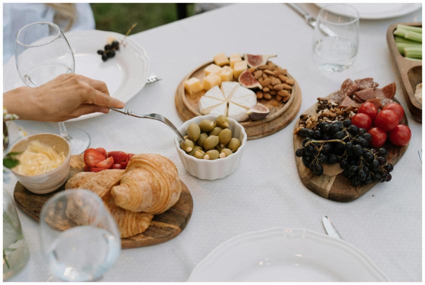 A beautifully arranged brunch featuring croissants