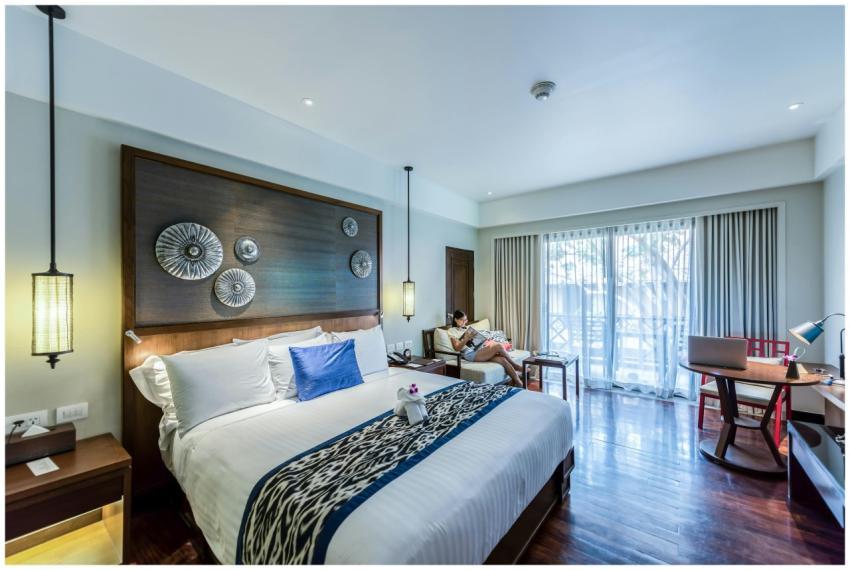 Contemporary hotel room interior design with cozy