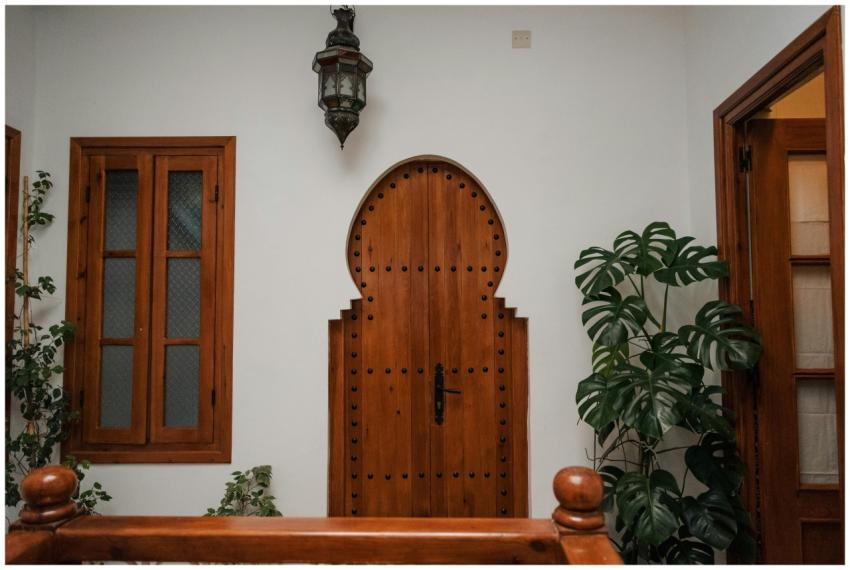 Cozy Moroccan interior featuring a distinct wooden