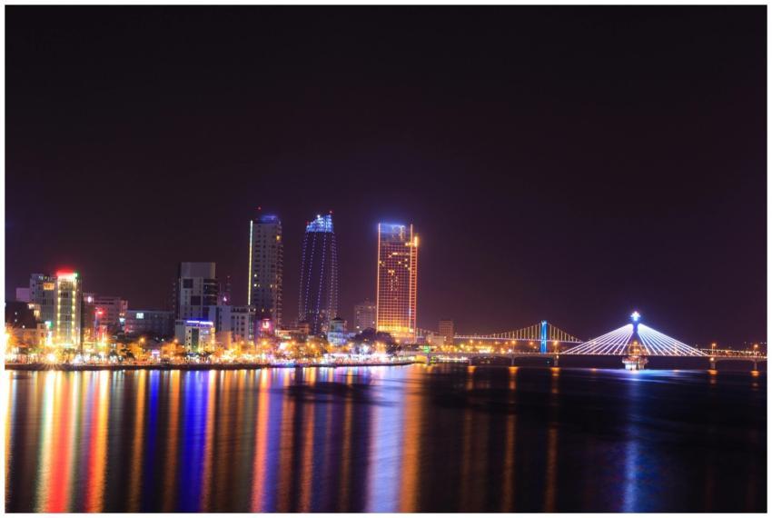 Vibrant night cityscape of Da Nang with illuminate