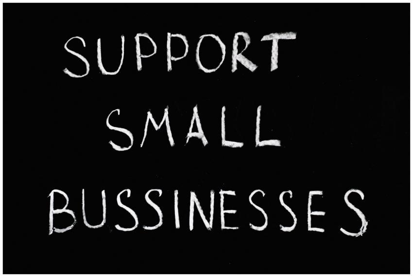 Inspirational chalkboard text 'Support Small Busin