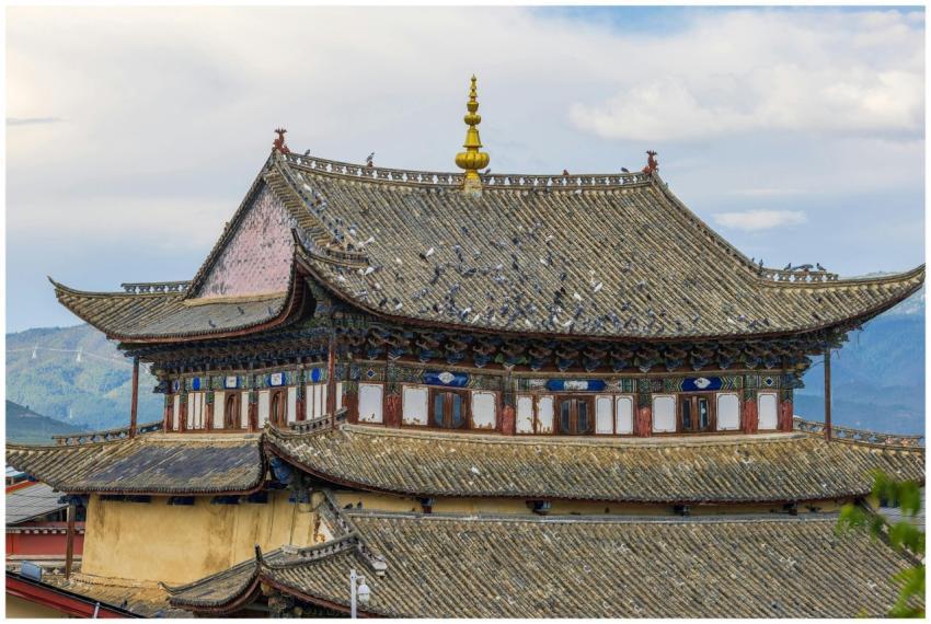 Intricate Asian temple roof with detailed design a