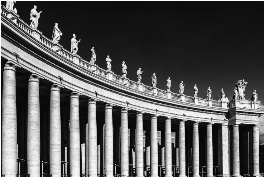 Dramatic black and white photograph of Vatican col