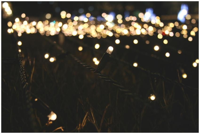 Close-up of glowing string lights with beautiful b