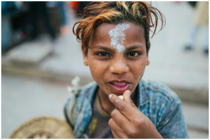 Close-up portrait of a child with face paint in vi