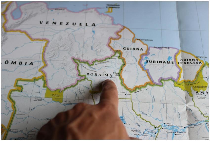 Discover Roraima, Brazil with a finger pointing on