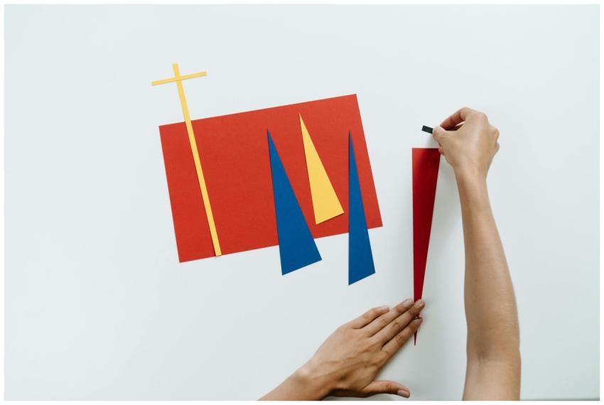 A modern art composition featuring vibrant paper s