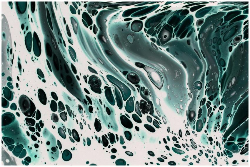 Abstract fluid art with swirling teal and black pa