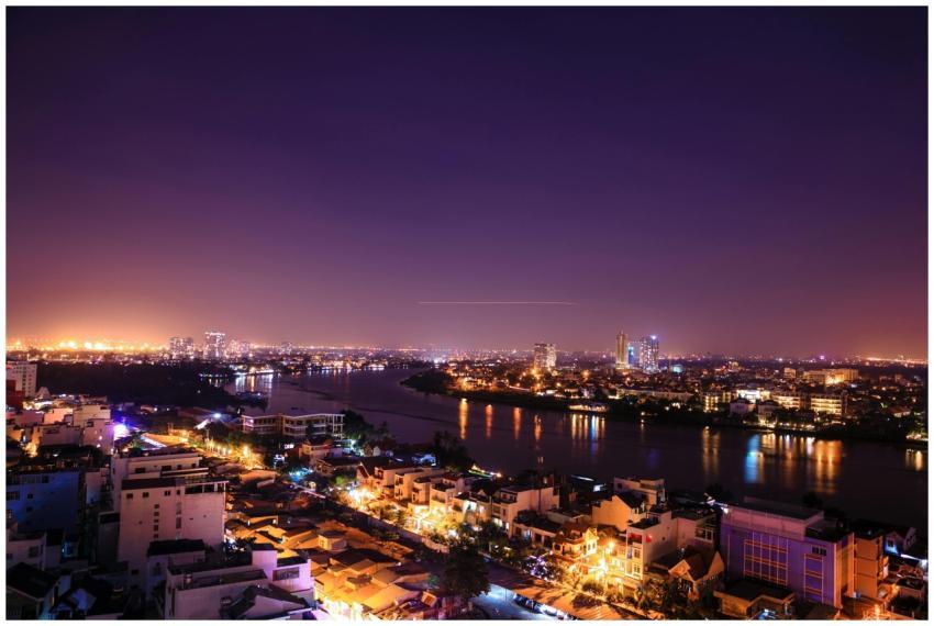 A breathtaking night view of a city's illuminated