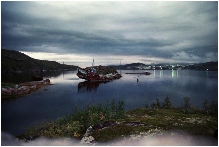 A captivating view of an ancient shipwreck in calm