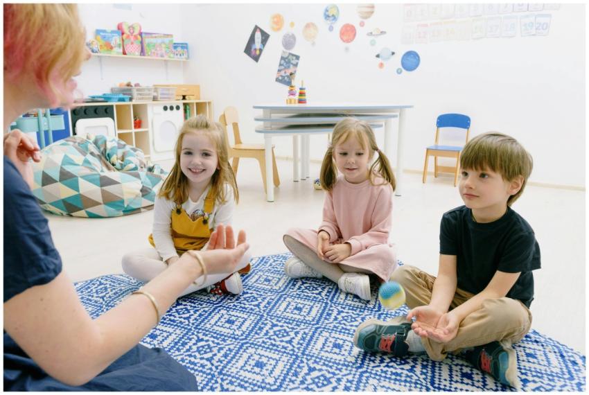 Happy children sitting indoors, enjoying fun learn