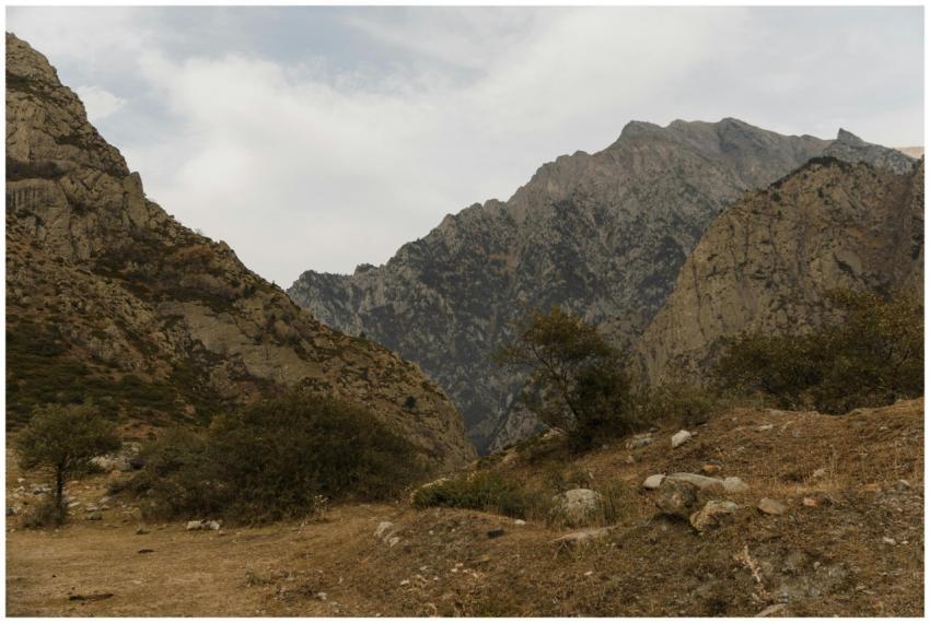 Majestic mountain view with eroded cliffs and spar