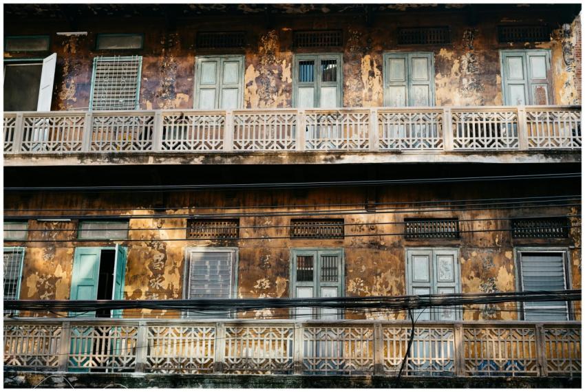 A vintage facade with weathered textures and intri