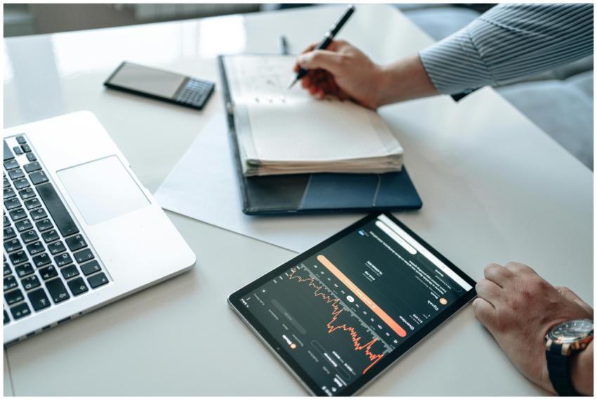 Close-up of a business professional analyzing data