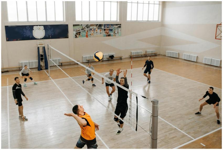 High-energy moment captured during an indoor volle