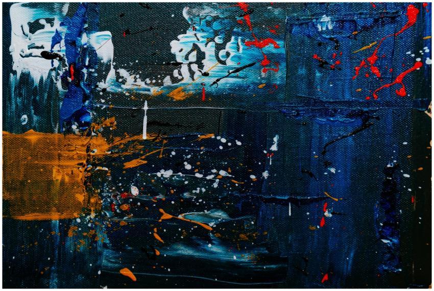 Colorful abstract painting featuring dynamic brush