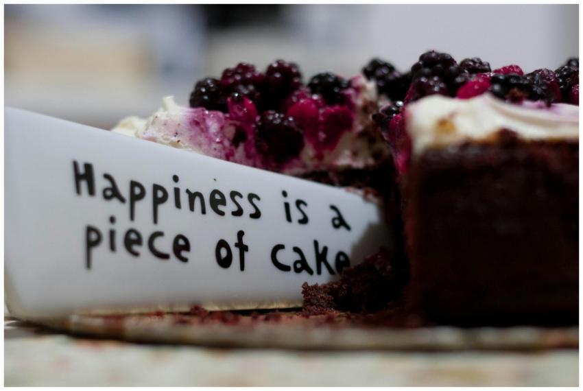 Slice of berry-topped cheesecake with a message pl