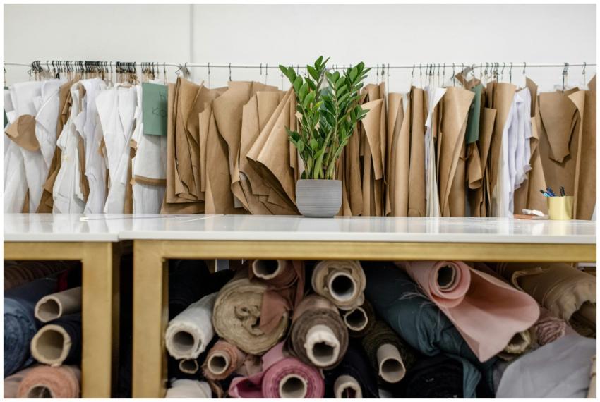 Interior of a fashion studio featuring fabric roll